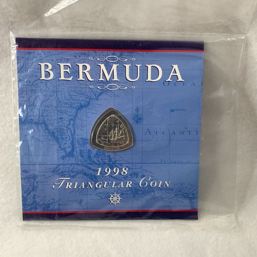 Bermuda 1998 Navigation Map 1 Dollar Triangular Coin 10/10 Sealed Uncirculated